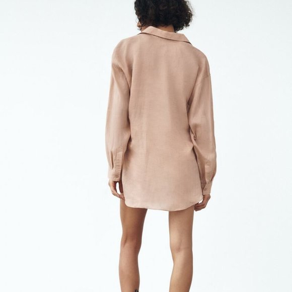 NWT ZARA OVERSIZED RAMIE SHIRT BEIGE-PINK - Picture 2 of 8